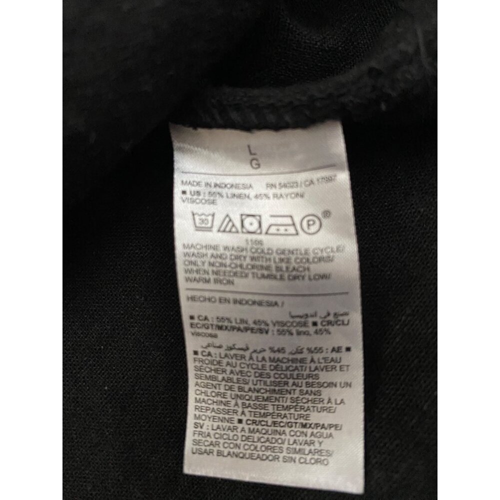 Old Navy Black Button Shirt Dress Large Womens Linen Blend Short Sleeves Pockets - Picture 3 of 6